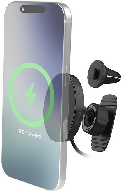 Scosche MPQTRDV Qi2 MagSafe 자동차 마운트 충전기 25W 고속 무선 충전 폰 홀더 벤트 또는 대시보드용 마그네틱 휴대폰 마운트 아이폰 17/16/15, 대시 / 벤트