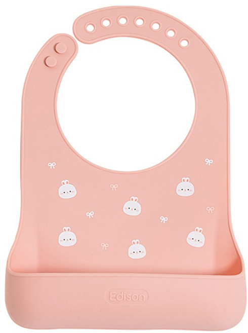 에디슨 프렌즈 베이비 실리콘 턱받이, 핑크래니(흰토끼), 1개입, 1개