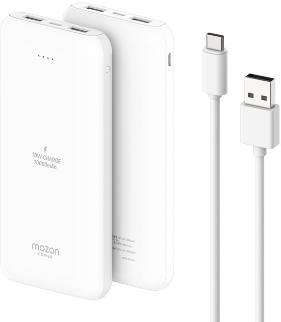 모즈온 2포트 보조배터리 10000mAh C타입 케이블 포함, 화이트