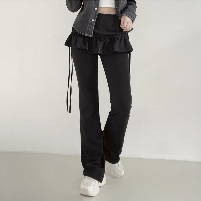 제이앤썸 셔링 스커트 레이어드 부츠컷 레깅스 팬츠 슬림핏 간절기 랩팬츠 트레이닝 사계절 바지