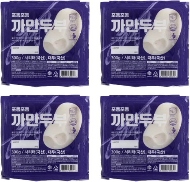 [정담두부집] 100% 국산콩 수제두부 서리태두부, 300g, 4개