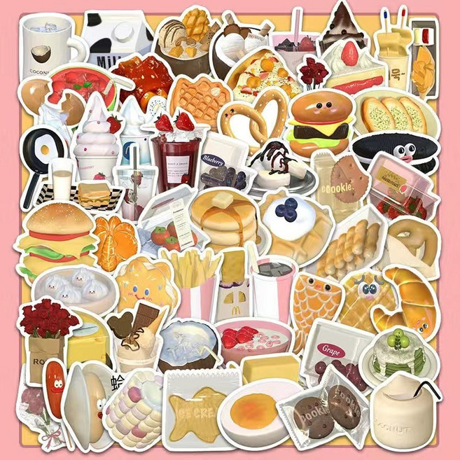 BLOWFISHFUGU 음식스티커 케이스 장식 음식스티커세트 방수 스티커 큐티 스티커 60P, 1세트, C