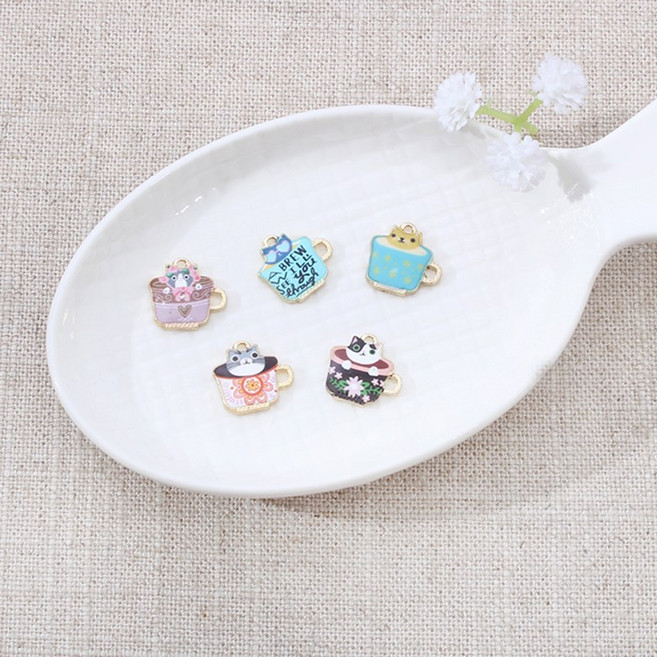 메탈 고양이티컵 팬던트 참장식, C, 1개, C