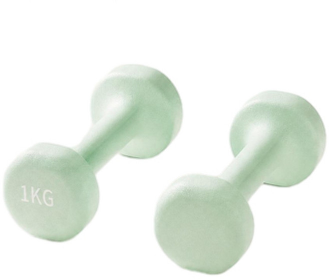 女士實心鑄鐵浸塑小啞鈴 居家健身器材 運動塑形, 淺綠色1kg*2只, 1個