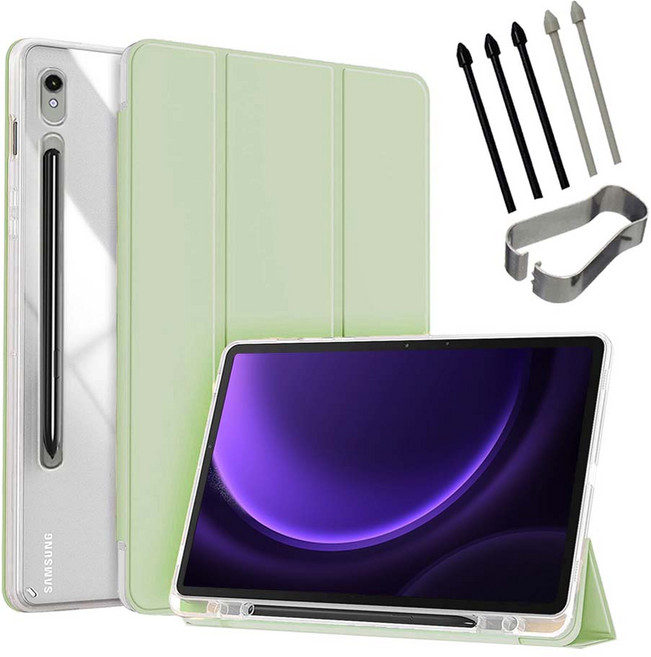 갤럭시탭 S9/S9+/S9울트라/S9 FE 플러스 호환 S펜수납 클리어 투명 북커버 케이스, 그린, 1개