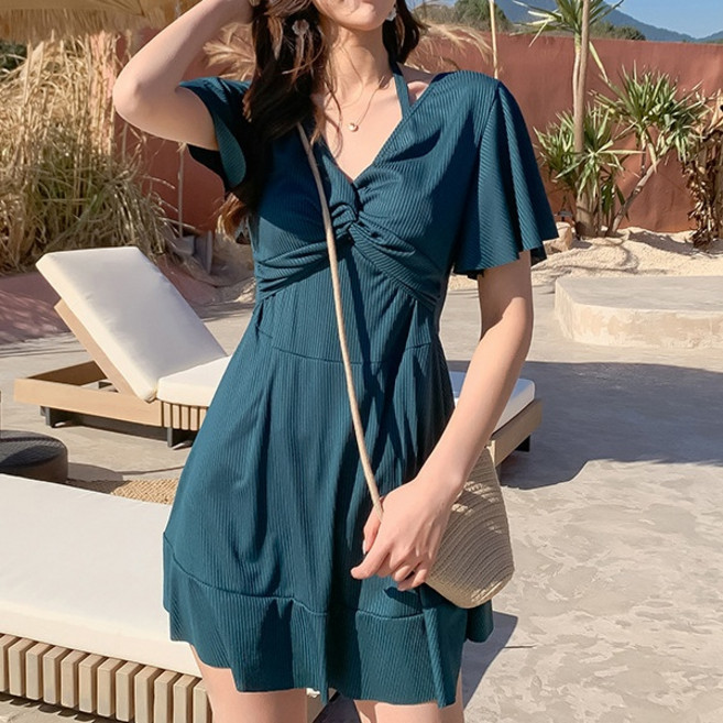 디아쿠아 엘라 복부커버 여성 슬리밍 모노키니 수영복, 딥그린