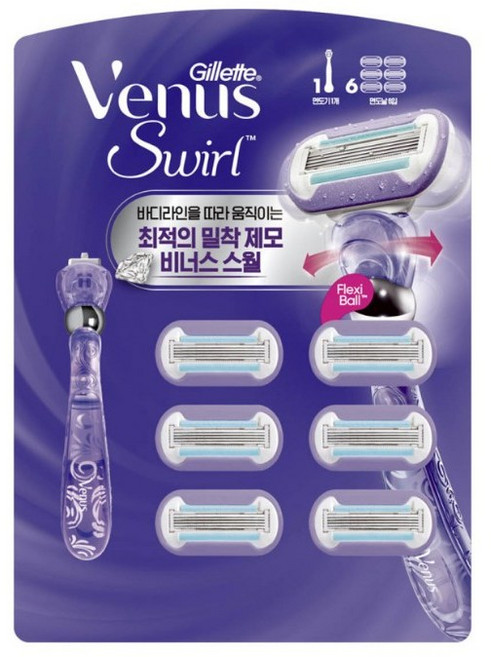 질레트 비너스 스월 제모기세트 (기1 + 날 6) 입체면도 밀착제모 제모 왁싱 여성면도기, 1개