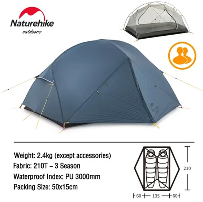 몽가2 텐트 Naturehike 캠핑 초경량 전문 방수 및 배낭 20D 나일론 여행 인용, 01 빠른  Mainland, 08 blue-210T