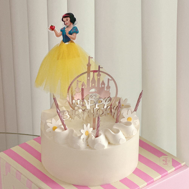 공주 생일케이크 토퍼 + 초 세트, 1개, 20g, 노랑