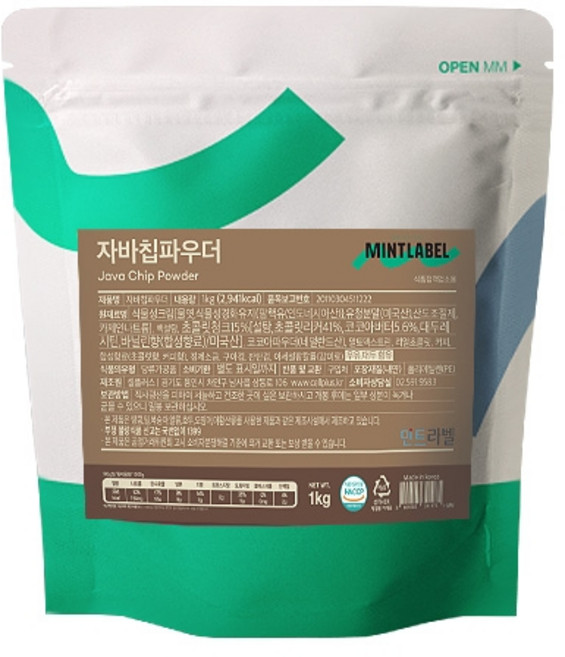 민트라벨 자바칩 파우더 | 진한 초콜릿칩 음료 파우더 | 프라푸치노 스무디 재료 | 홈카페 자바칩 음료, 36개, 1kg, 1개입