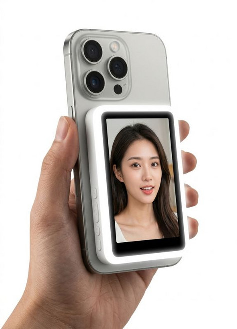 [전문 크리에이터 장비] 후면카메라 미러링 셀카 미러 모니터 조명 브이로그 촬영기기, 1개, 화이트