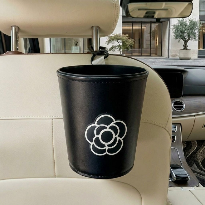 상덕 차량용 쓰레기통 걸이형 자동차 수납함 방수 차내 정리함, 1개, 블랙 카멜리아