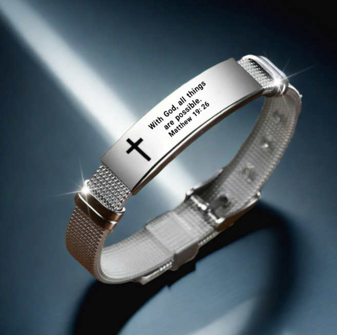 남녀공용 조절형 스테인리스 시계줄 스타일 십자가 팔찌 성경 문구 각인 심플한 가족 우정 기념 액세서리