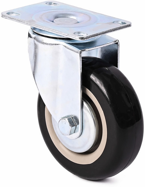 플레이트 타입 바퀴 3 4 5 인치 교체 대차 카트 가구 의자, 1개, 3인치 회전 우레탄 블랙