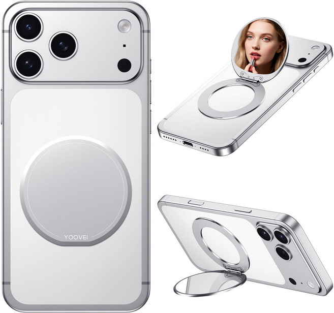 YOOVEI 맥세이프 그립톡 거울 스마트톡 맥세이프 핸드폰 거치대 자석 메탈 링 홀더 스탠드, 1개, 실버
