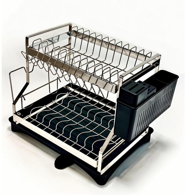 에보멜드 자동배수 스텐 대용량 그릇 접시 도마 수저 식기건조대, 2단