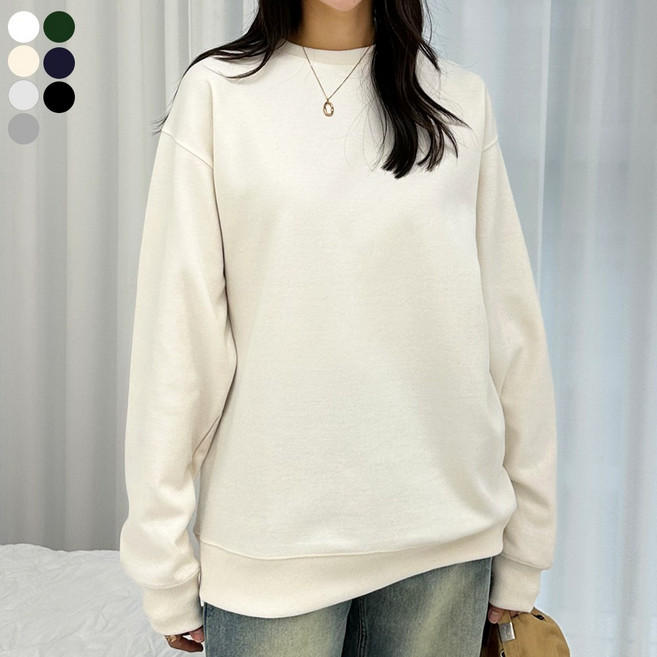 블레스유 남여공용 커플 오버핏 라운드 베이직 기본 맨투맨 특양면 편안한 무지 부드러운 루즈핏 박스핏 긴팔 빅사이즈까지