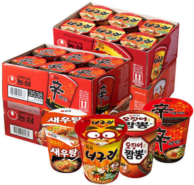 농심 신라면 컵 65g+오징어짬뽕 컵 67g+너구리 컵 62g+새우탕컵 67gx각6개(총24개), 24개