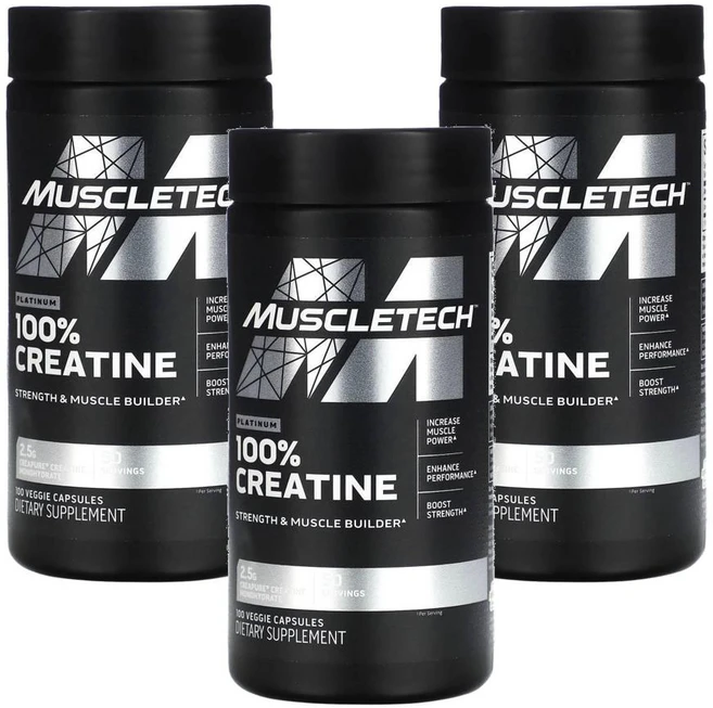 머슬테크 플래티넘 100% 크레아틴 캡슐, 3개, 100정 - 쿠팡