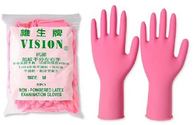 維生牌VISION 無粉乳膠手套 中(M)尺寸 50入 粉紅色 左右手通用 舒適耐用, 粉紅, M, 50個