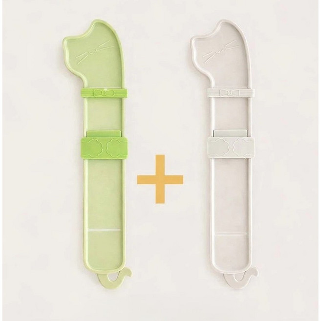 FURENDO 1+1 고양이 강아지 반려동물 간편 츄르 짜개형 스푼 식품 등급 소재, 1개, 그린+밀크 화이트
