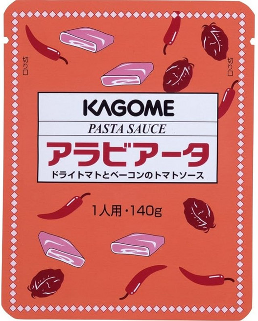 basket 일본직구 카고메 파스타 소스 아라비아타 말린 토마토와 베이컨 토마토 5.9온스(140g) 5개입 상업용 식당용, 140g