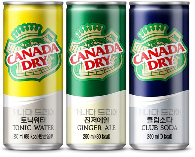 캐나다드라이 진저에일 토닉워터 클럽소다 250ml 각6개씩, 18개