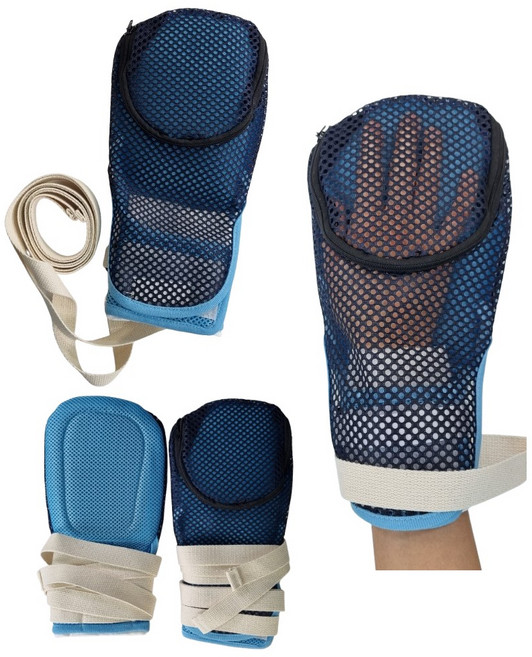 억제대 고급형 장갑억제대 메쉬소재 지퍼형 치매장갑 손싸개 가려움 자해방지 아토피 긁힘 간지러움 요양병원 노인 환자, 1세트