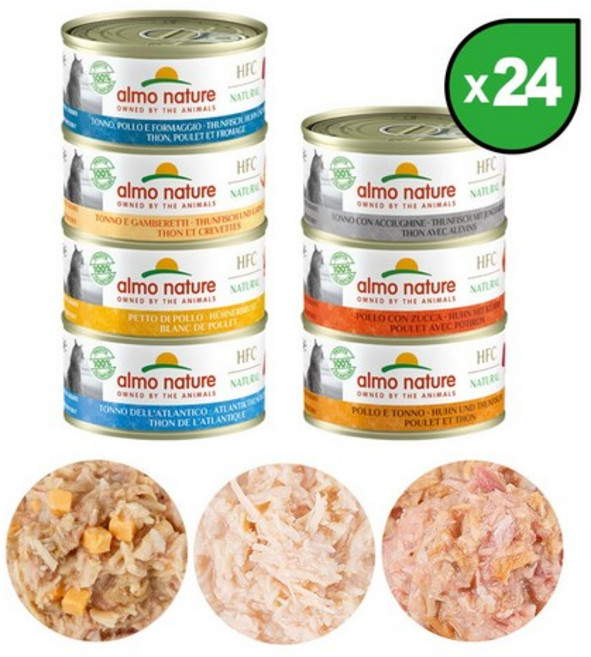 알모네이쳐 HFC 내츄럴 캣(7종) 70g 고양이습식사료, 24개, 닭고기와 참치