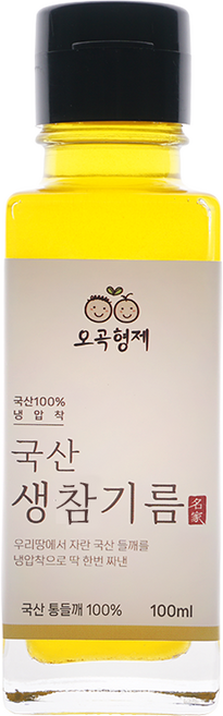 오곡형제 냉압착 국산 생참기름, 1개, 100ml