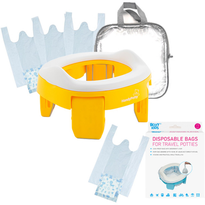 록시키드 아기 어린이 휴대용변기 + 리필봉투 25매, 록시키드 변기 [옐로우]+리필봉투 25매