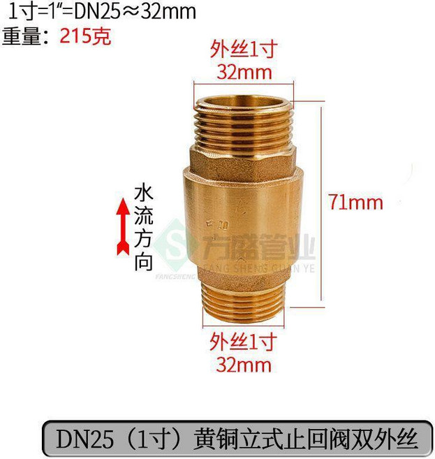 全銅內外絲止回閥4分6分1寸水管管道彈簧單向閥立式防反水逆止閥 副廠商品, 1 寸雙外牙立 式止回閥, 1個
