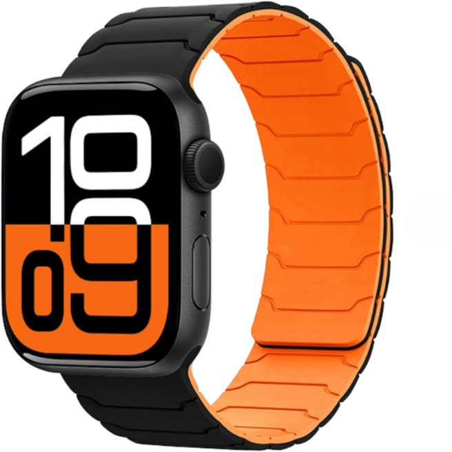 밴드톡 애플워치 호환 마그네틱 실리콘 스포츠 스트랩11 10 9 8 7 6 5 4 3 2 se2 3 ultra2 3, 블랙/오렌지