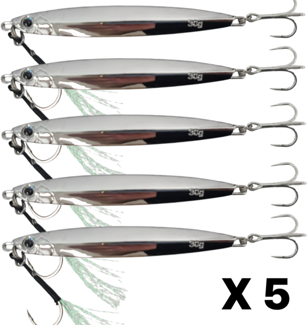 오프루어 메탈지그 크롬 틴셀 어시스트훅 삼치 대삼치 방어 부시리 농어 고등어 루어 바다, 1세트, 30g, 실버