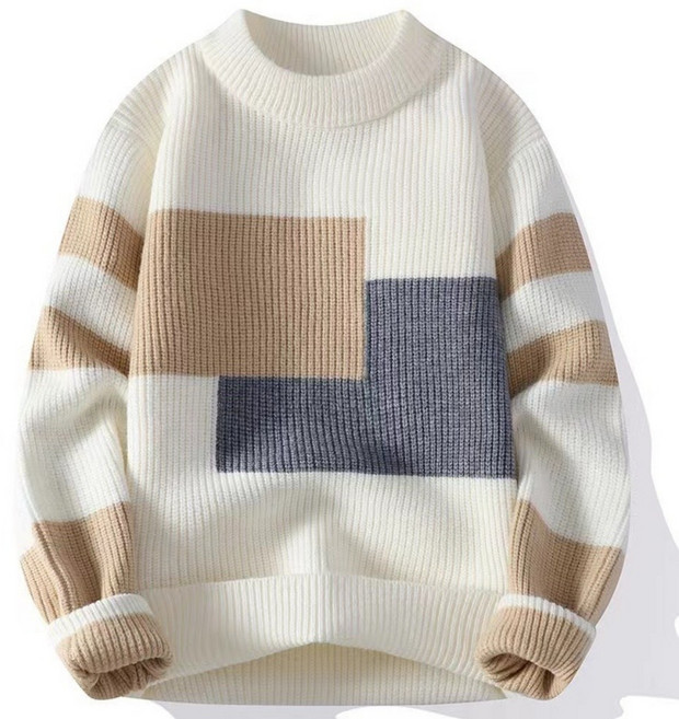 POMTOR 남성 오버핏 라운드넥 캐주얼 배색 긴팔 맨투맨 풀오버 니트 3색