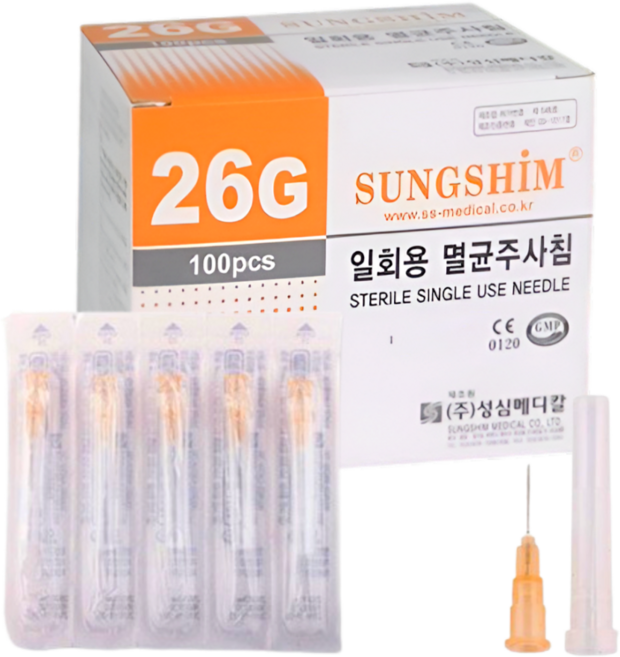 성심메디케어 일회용 멸균 주사침 26G 13mm 100ps 병원 의료용 니들 개별포장 피부과 여드름 성장 바늘, 1박스, SS-26GX13mm