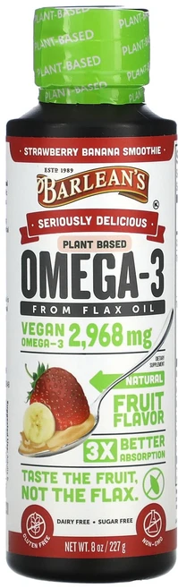 Barlean's Seriously Delicious 아마 오일 추출 오메가3 딸기 바나나 스무디 2968mg 227g (8oz), 1개, 1개 - 쿠팡