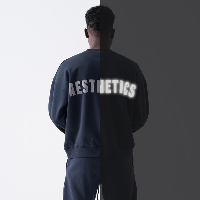 AESTHETICS 양기모 세미오버핏 맨투맨 미드나잇블루 남성 기모 맨투맨