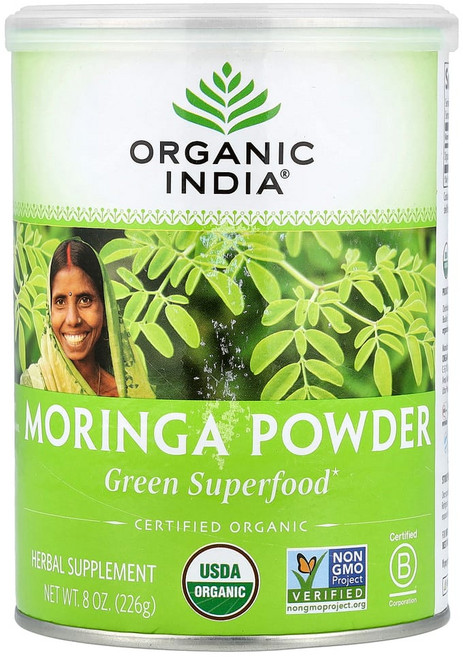 오가닉 인디아 모링가 파우더 분말 가루 그린수퍼푸드 226g, 1개