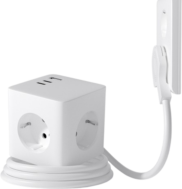 바우토 납작 큐브 고용량 멀티탭 콘센트 3구 usb 4000W, 1개, 화이트, 1.8m
