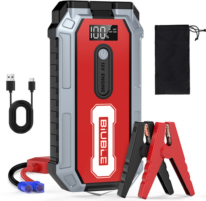BIUBLE 3000A 자동차 보조배터리 긴급시동 점프스타터 비상 안전망치 기능 12V, 1개, 14800mAh