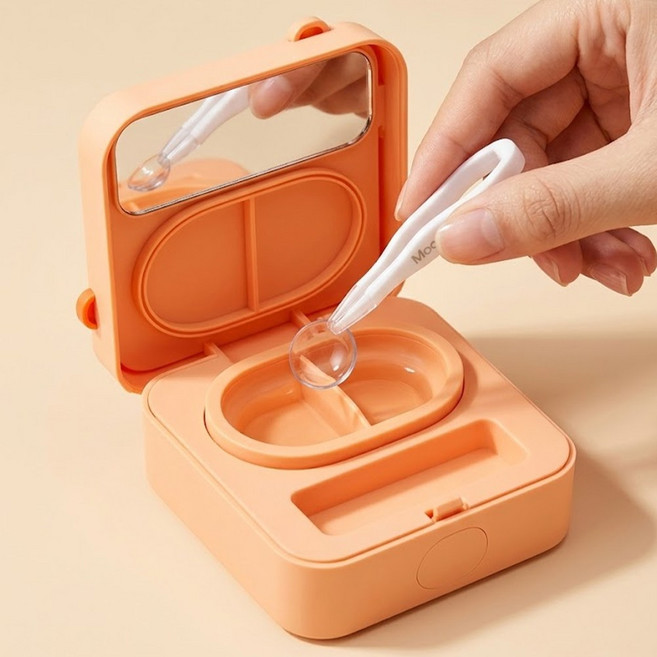 하루꿈 휴대용 무선 렌즈세척기 저소음 실리콘 소프트 초음파 세척기, 오렌지, 1개