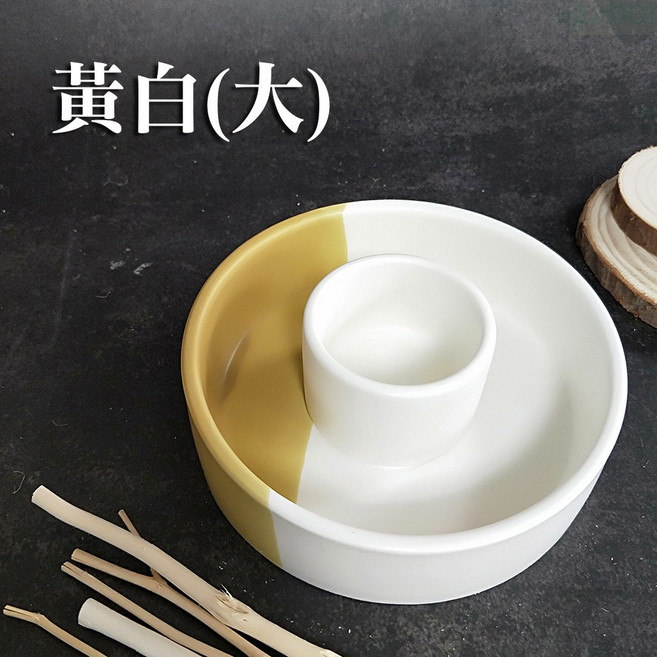 雨林薰舍 聖木架陶瓷燭台 鼠尾草盤 聖木條 線香座 飾品盤 蠟台, 鼠尾草架陶瓷燭台香氛爐-黃白(大)
