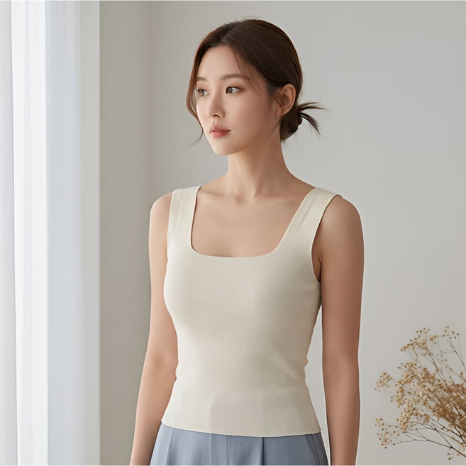 미스바바라 여성 스퀘어넥 니트 나시티