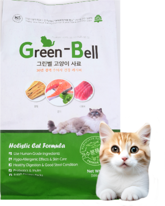그린벨고양이2kg 고양이 설사 변비 사료토 사료, 2kg, 닭+연어