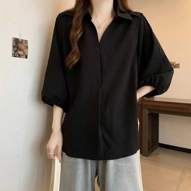 Seofst 빅사이즈 여성 7부 소매 셔츠 블라우스 루즈핏 캐주얼 여름