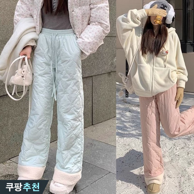 (25년 신상) 여성 기모 폴라폴리스 융털 패치워크 누빔 팬츠 가을 겨울 편한 필수템 경량 패딩 도톰한 따뜻한 캐쥬얼 간절기 독특한 하이웨이스트 허리 밴딩 아웃도어 바람막이 바지