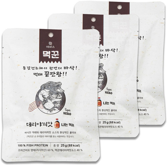 빠삭빠삭 나는먹꾼 먹태 달콤하고 짭쪼롬한 데리야끼맛, 3개, 25g