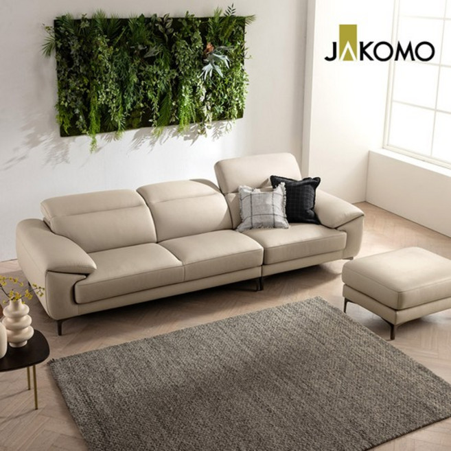 라미에르 3.5인 기능성 슈렁큰 천연면피 소가죽 소파+스툴, 카멜