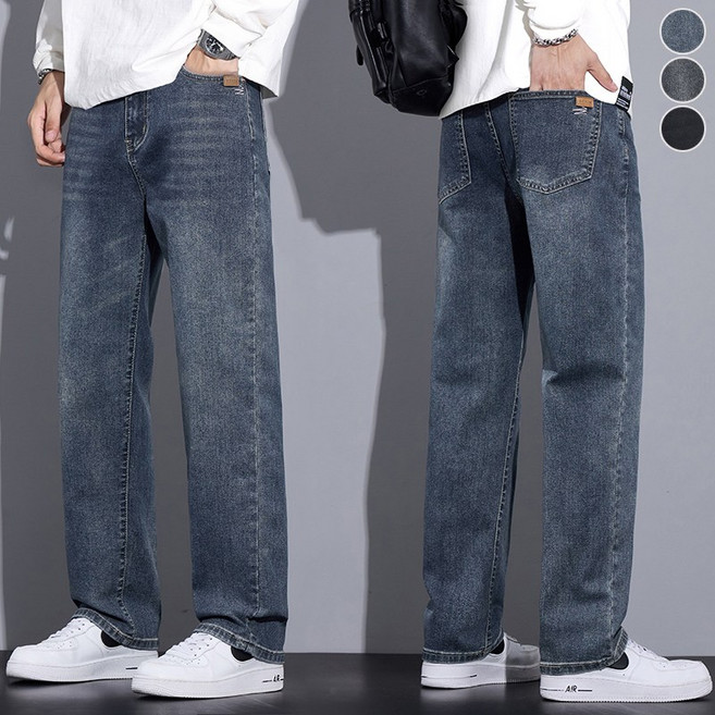wassup 남자 청바지 일자핏 춘하 남성 청바지 스판 통바지 빅싸이즈 와이드팬츠